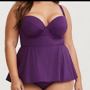TORRID purple peplum skirted one piece swimsuit

2